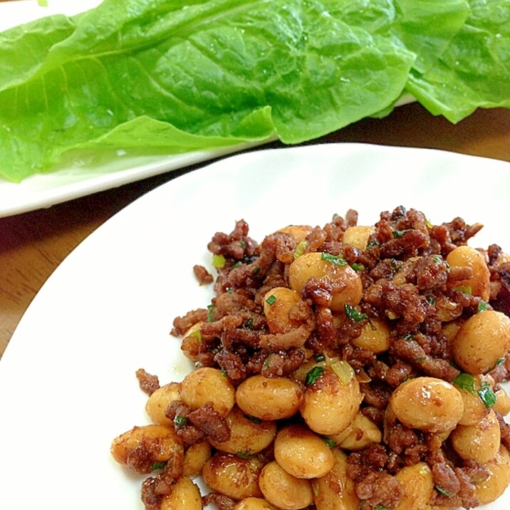 大豆とミンチの味噌炒め